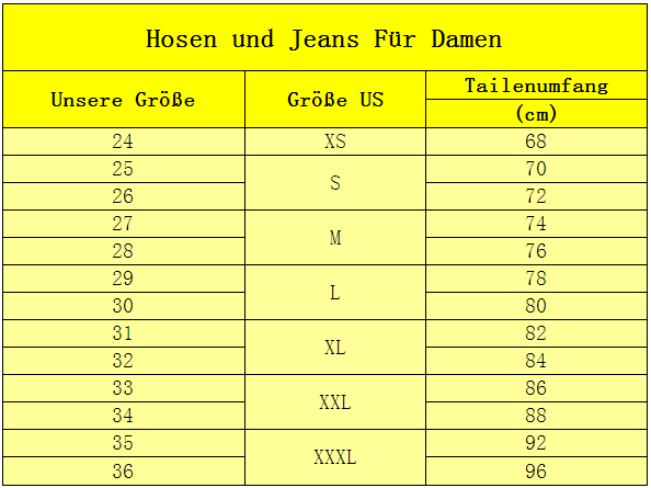 farbezeit hosen und jeans größe für damen