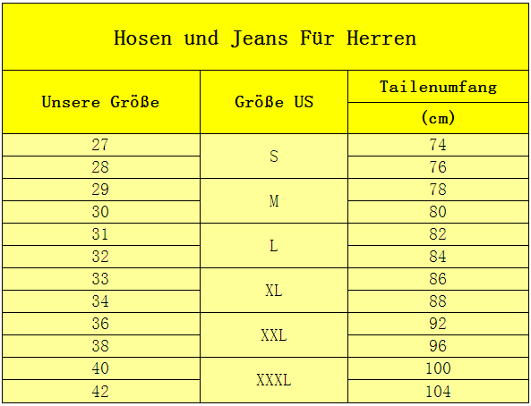 farbezeit hosen und jeans größe für herren