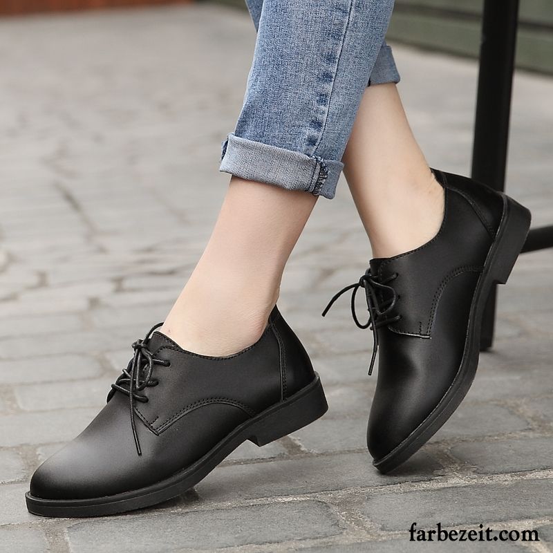 Anzug Schuhe Braun Damen Echtleder Schwarz Feder Lederschuhe Flache Allgleiches Runde Zehe England Schnürung Casual Herbst Schnürschuhe Billig