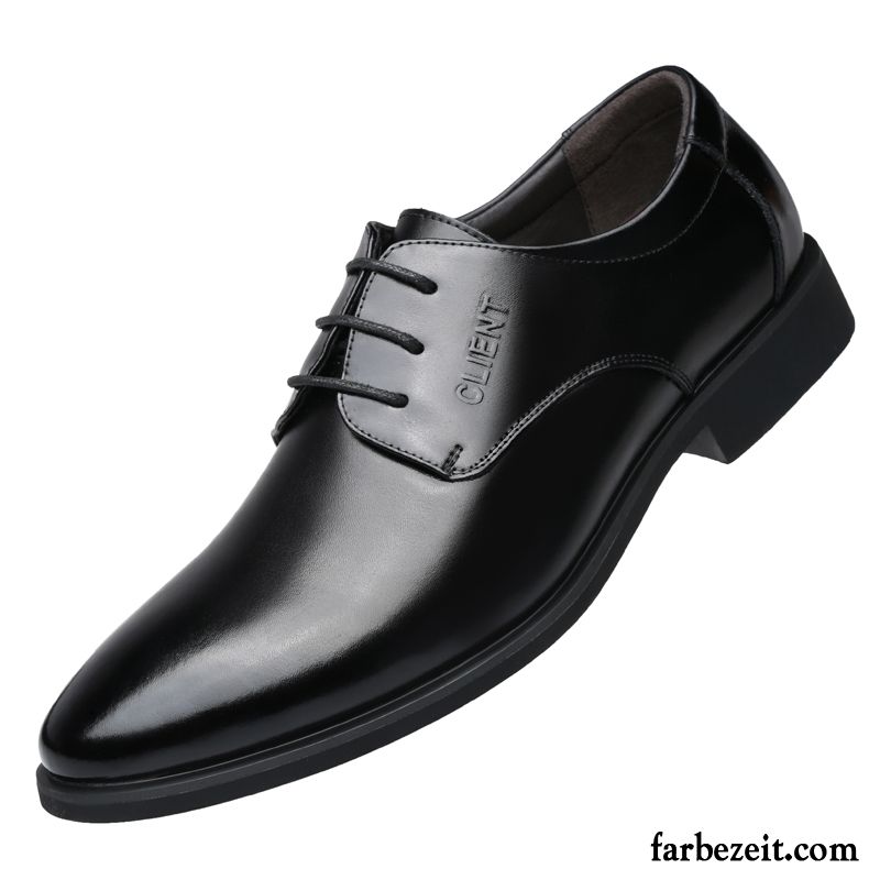 Ausgefallene Schuhe Herren Hochzeit Schuhe Atmungsaktiv Geschäft Schnürung Casual Jugend Echtleder Lederschue Spitze Herbst Schwarz Rabatt