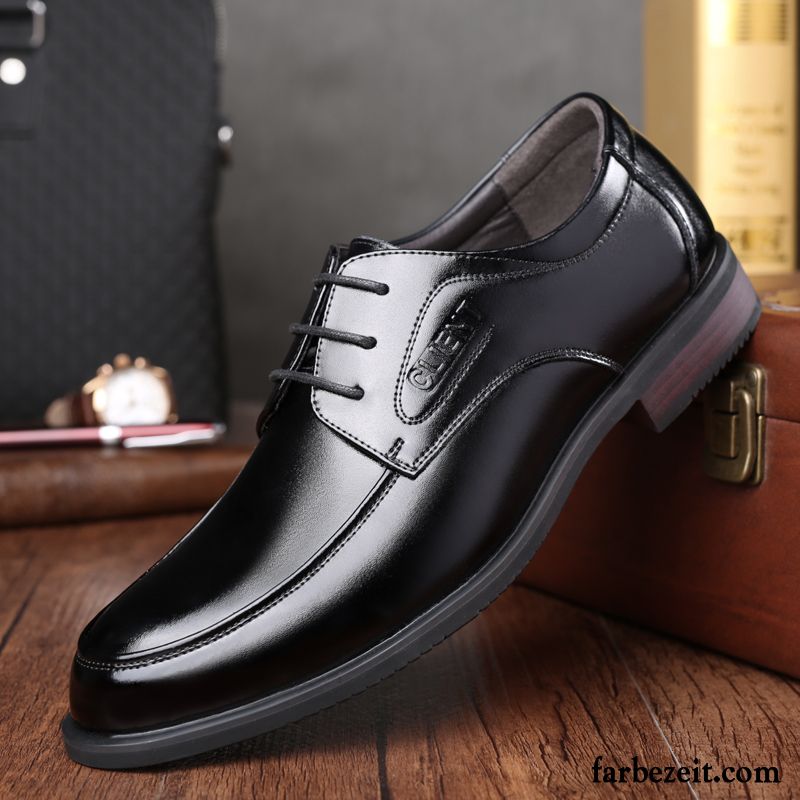 Ausgefallene Schuhe Herren Hochzeit Schuhe Atmungsaktiv Geschäft Schnürung Casual Jugend Echtleder Lederschue Spitze Herbst Schwarz Rabatt