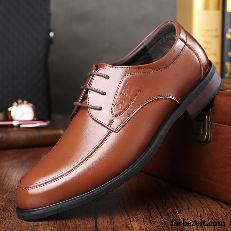 Ausgefallene Schuhe Herren Hochzeit Schuhe Atmungsaktiv Geschäft Schnürung Casual Jugend Echtleder Lederschue Spitze Herbst Schwarz Rabatt