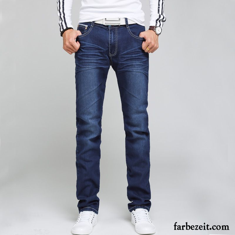 Baggy Jeans Herren Schlank Trend Jugend Jeans Weiß Gerade Herbst Elastisch Blau Lange Hose Winter Schmales Bein Plus Samt Licht Günstig