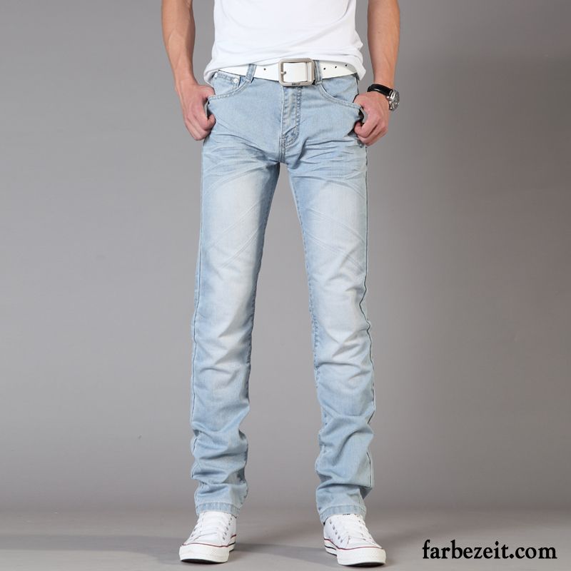 Baggy Jeans Herren Schlank Trend Jugend Jeans Weiß Gerade Herbst Elastisch Blau Lange Hose Winter Schmales Bein Plus Samt Licht Günstig