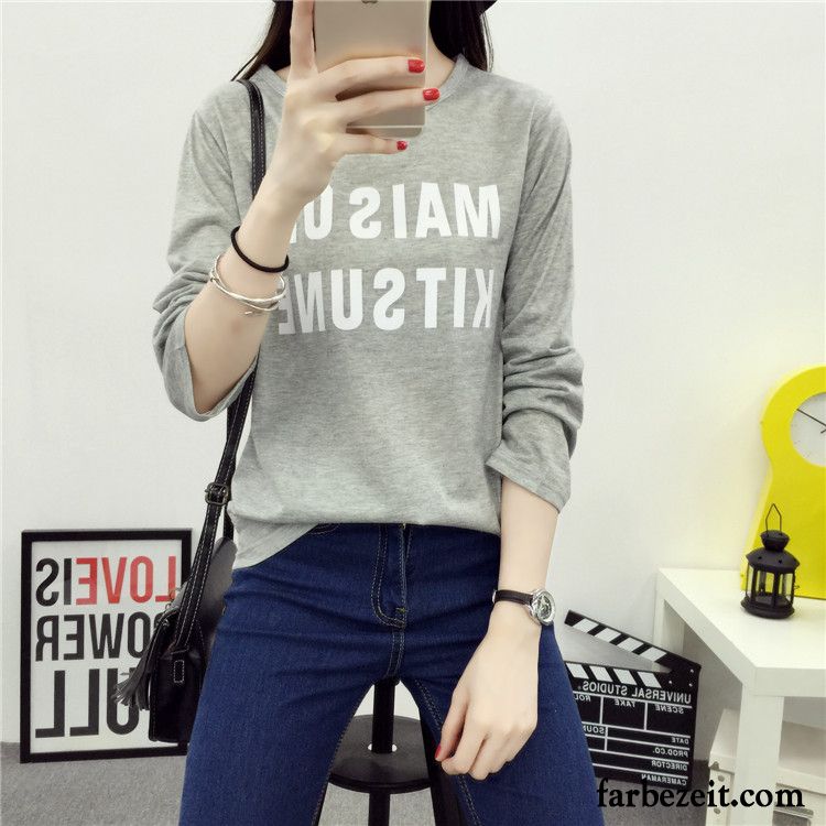 Baumwoll Shirts Damen Rundausschnitt Winter Schläger Unteres Hemd Herbst Lange Ärmel Schüler T-shirts Hoodies Lose Trend Günstig