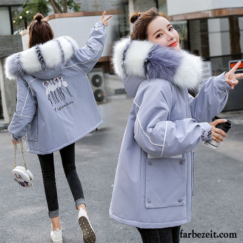 Baumwolle Mantel Damen Gemütlich Kurzer Absatz Mode Warme Allgleiches Einfach Blau