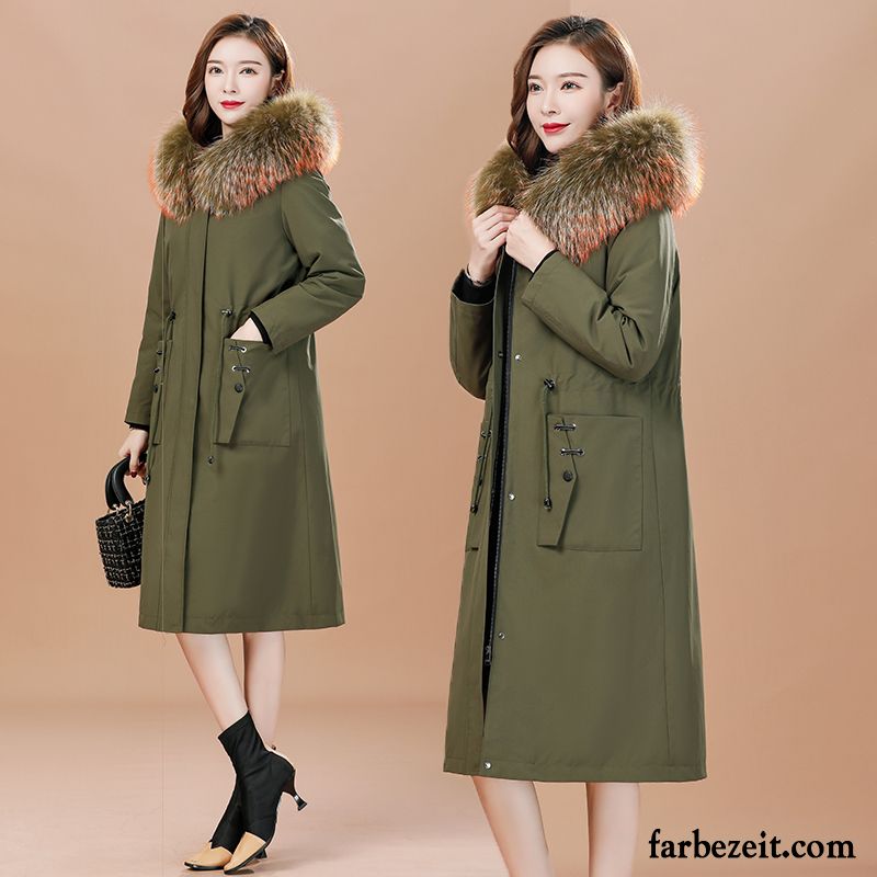 Baumwolle Mantel Damen Herbst Neu Winterkleidung Allgleiches Mit Kapuze Schlank Grün