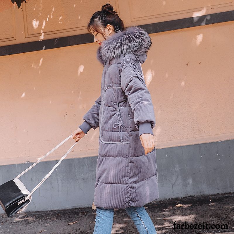 Baumwolle Mantel Damen Schüler Langer Abschnitt Überzieher Lose Neu Winter Grün