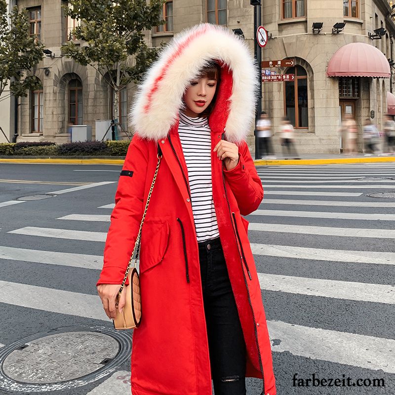 Baumwolle Mantel Damen Trend Neu Baumwollgepolsterte Mode Heißer Art Überzieher Rot