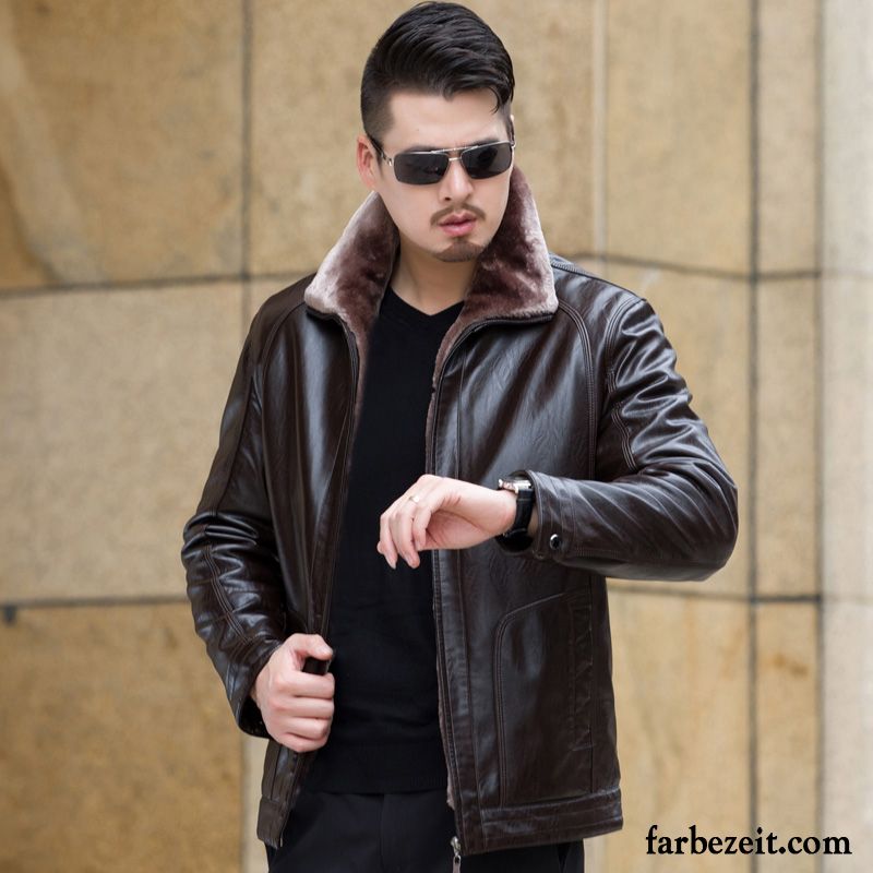 Beige Lederjacke Herren Freizeit Winterkleidung Jacke Mantel Verdickung Lederjacke Überzieher Kaufen