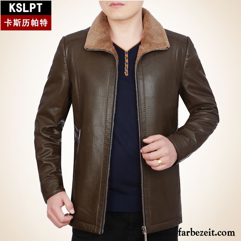 Beige Lederjacke Herren Freizeit Winterkleidung Jacke Mantel Verdickung Lederjacke Überzieher Kaufen