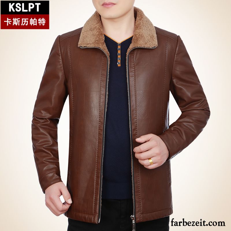 Beige Lederjacke Herren Freizeit Winterkleidung Jacke Mantel Verdickung Lederjacke Überzieher Kaufen