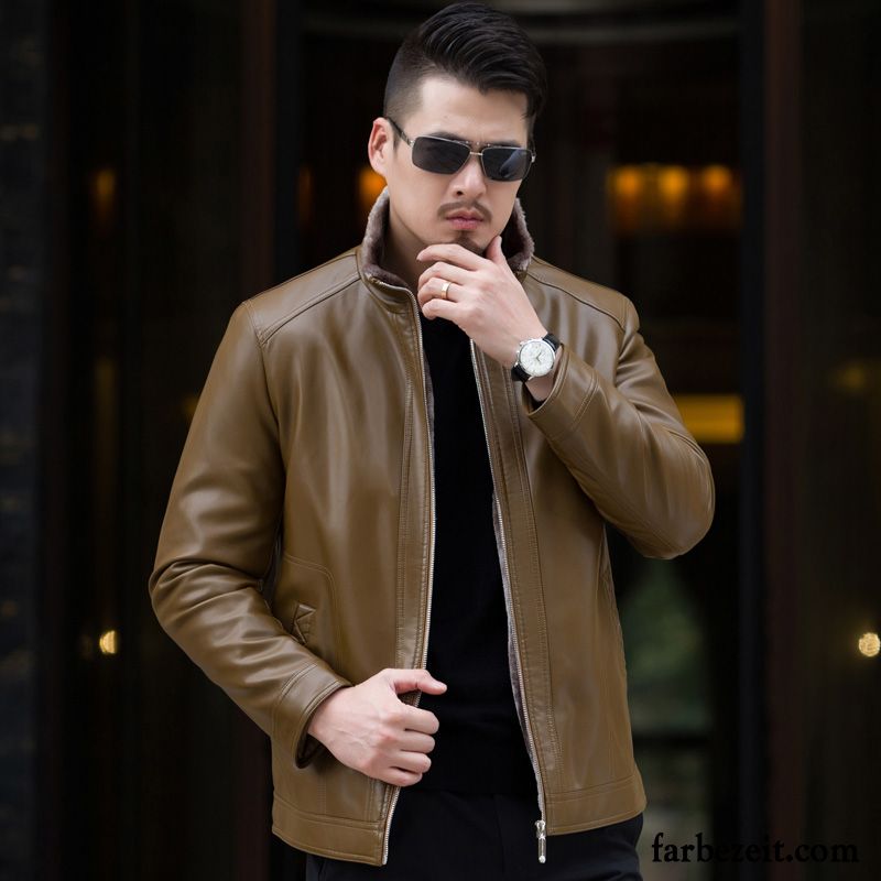 Beige Lederjacke Herren Freizeit Winterkleidung Jacke Mantel Verdickung Lederjacke Überzieher Kaufen