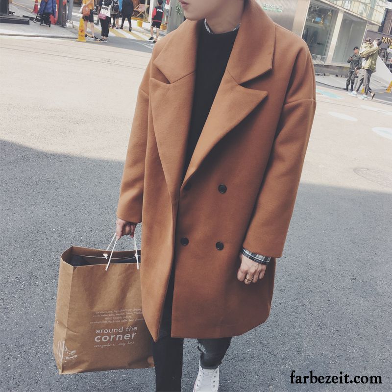 Beige Trenchcoat Herren Neu Schüler Feder Wolle Herbst Langer Abschnitt Trend Überzieher Mäntel Billig