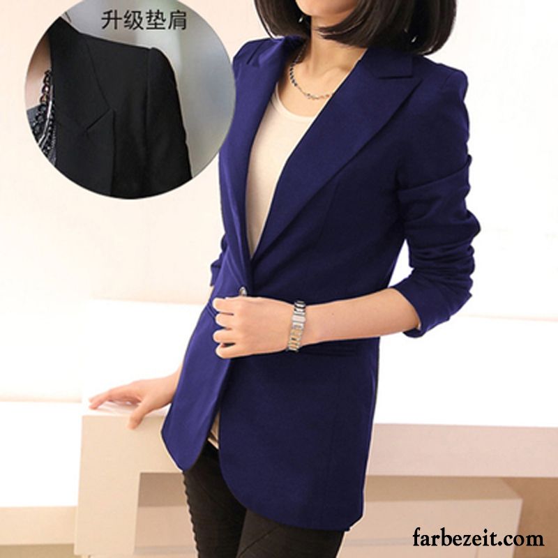 Blau Karierte Blazer Feder Beruflich Schlank Herbst Neu Langer Abschnitt Kostüm Damen Lange Ärmel Anzüge Trend Überzieher Große Größe Billig