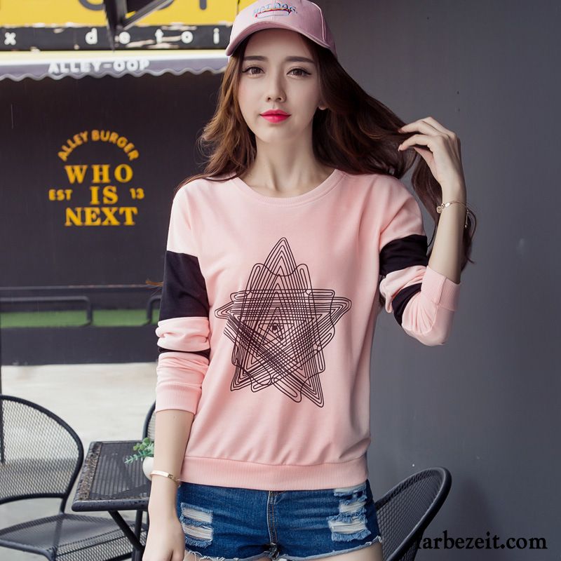 Blau Weiß Gestreift T Shirt Damen Mode Lange Ärmel Drucken Pentagramm Rein Neu Lose T-shirts Herbst Muster Baumwolle Rabatt