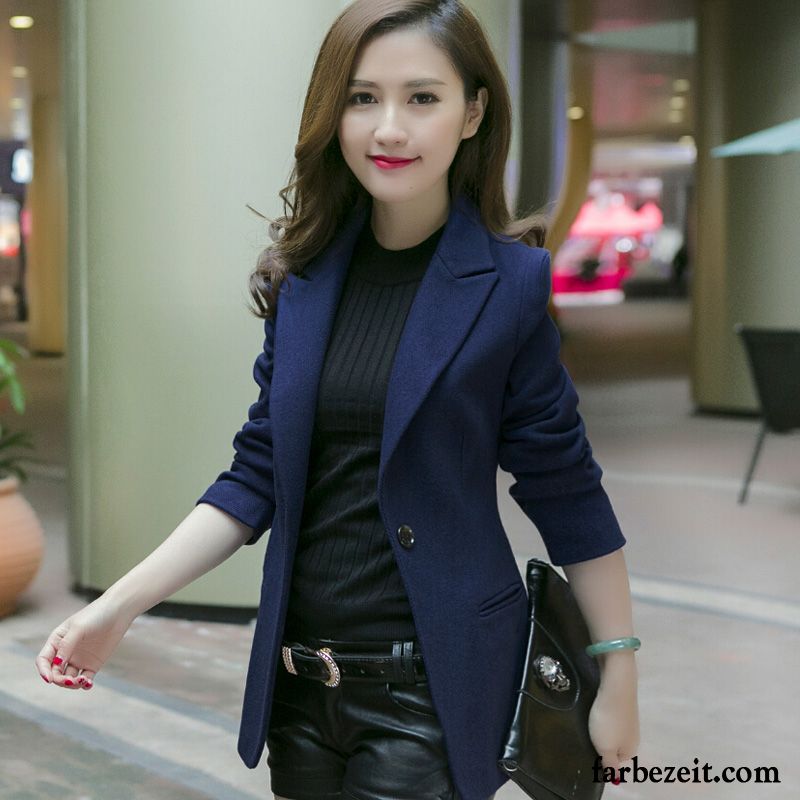 Blau Weiß Karierte Blazer Damen Schwarz Anzüge Wolle Mäntel Winter Schlank Neu Herbst Lange Ärmel Überzieher Kaufen