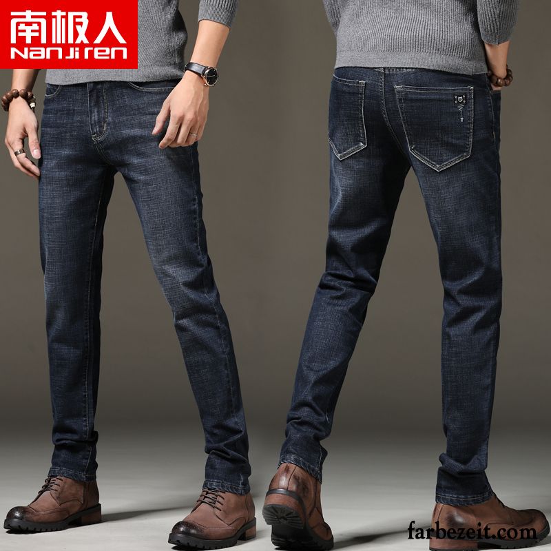 Blaue Skinny Jeans Herren Hose Lange Gerade Lose Freizeit Schwarz Herbst Elastisch Jeans Schlank Hohe Taille