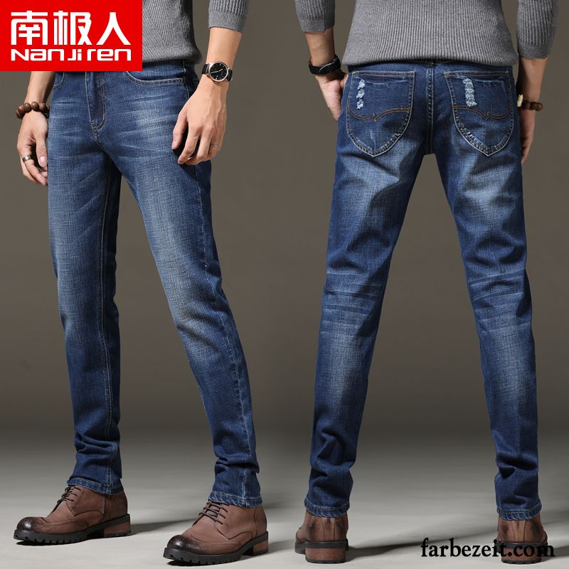 Blaue Skinny Jeans Herren Hose Lange Gerade Lose Freizeit Schwarz Herbst Elastisch Jeans Schlank Hohe Taille