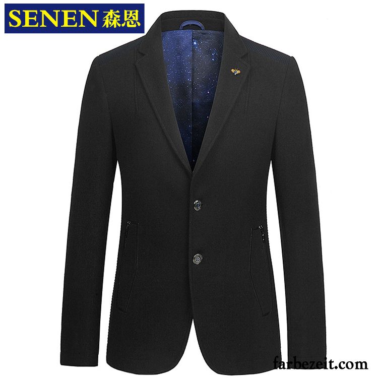 Blazer Blau Glänzend Schlank Anzüg Kostüm Freizeit Mantel Wolle Herbst Trend Winter Herren Überzieher Verkaufen