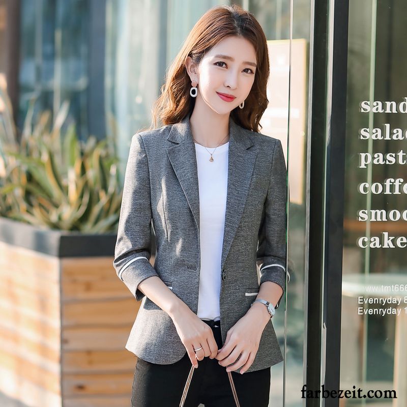 Blazer Damen Freizeit Allgleiches Mode Feder Überzieher Kostüm Beige