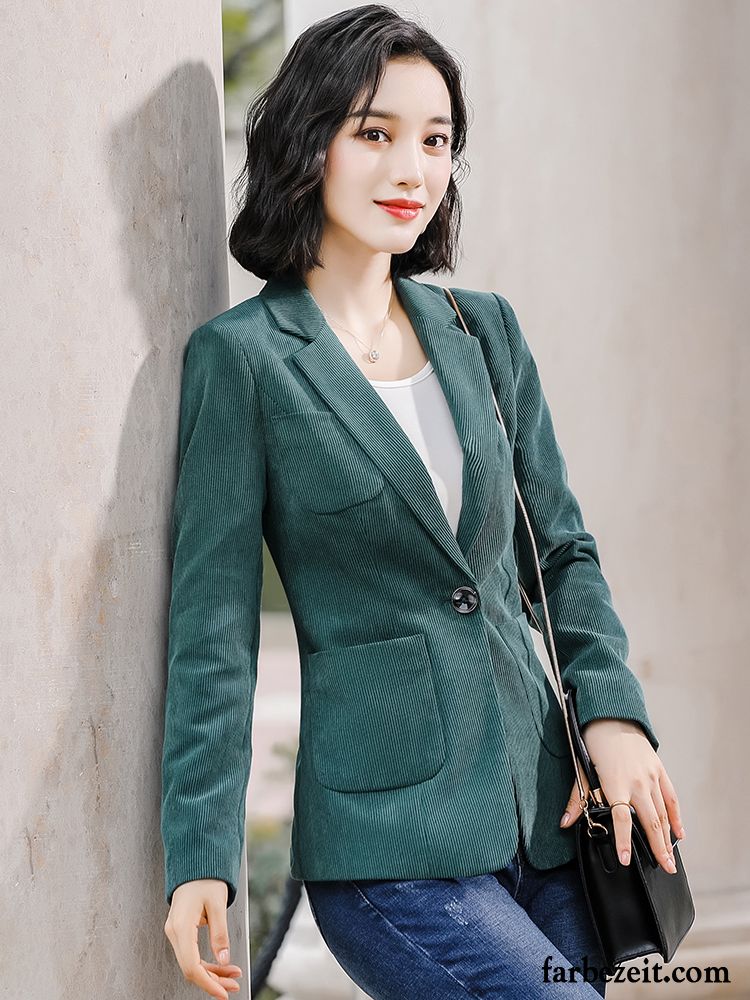 Blazer Damen Retro Anzüge Temperament Entwurf Kostüm Überzieher Grün Blau