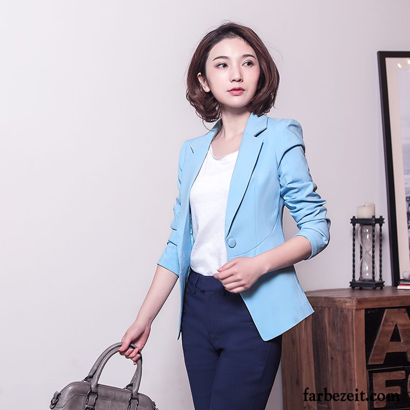 Blazer Hellblau Damen Anzüge Langer Abschnitt Feder Anzügjacke Trend Neu Schlank Herbst Allgleiches Große Größe Kaufen