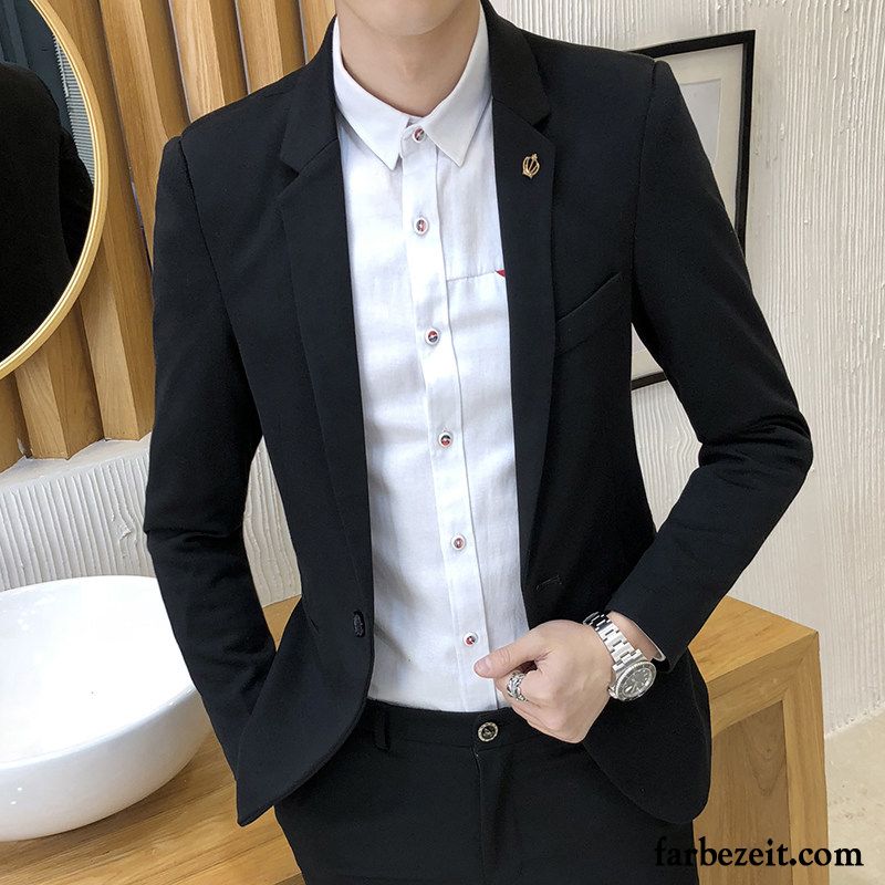 Blazer Herren Anzugjacke Neu Sommer Kurzer Absatz Trend Schlank Schwarz