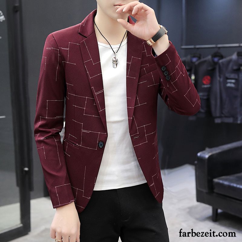 Blazer Herren Anzüg Freizeit Feder Schlank Trend Überzieher Rot