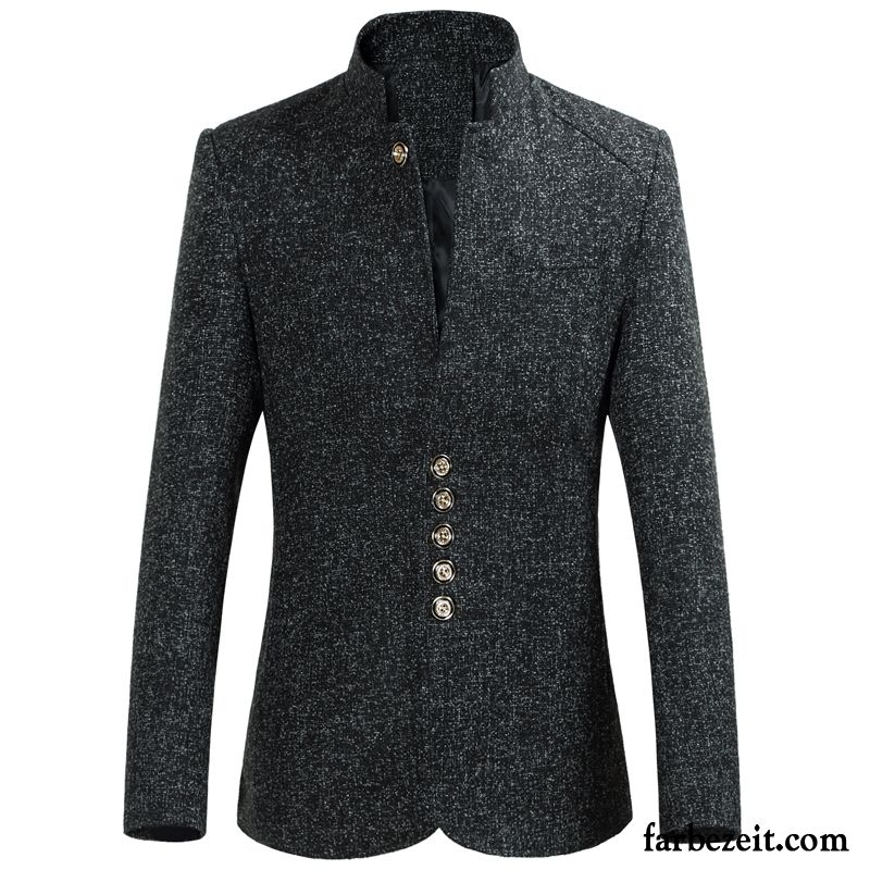 Blazer Herren Dunkelblau Tunika Schlank Winter Chinesischer Stil Herbst Stehkragen Trend Fett Jugend Große Größe Kostüm Überzieher Blazer Grau Kaufen