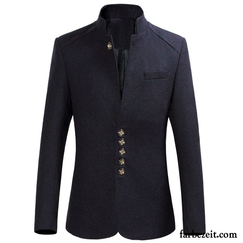 Blazer Herren Dunkelblau Tunika Schlank Winter Chinesischer Stil Herbst Stehkragen Trend Fett Jugend Große Größe Kostüm Überzieher Blazer Grau Kaufen