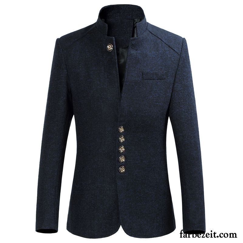 Blazer Herren Dunkelblau Tunika Schlank Winter Chinesischer Stil Herbst Stehkragen Trend Fett Jugend Große Größe Kostüm Überzieher Blazer Grau Kaufen