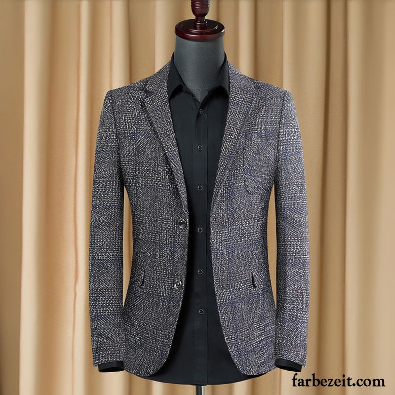 Blazer Herren Feder Gitter Herbst Mantel Überzieher Anzüg Braun