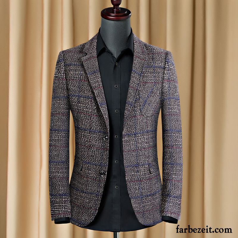 Blazer Herren Feder Gitter Herbst Mantel Überzieher Anzüg Braun