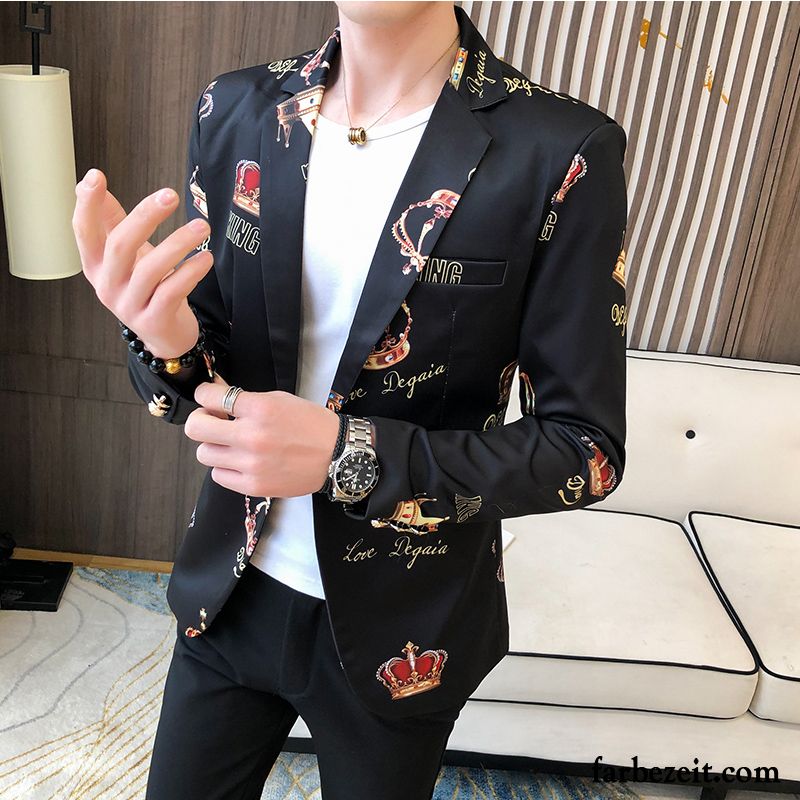 Blazer Herren Freizeit Trend Herbst Schlank Anzüg Kostüm Schwarz