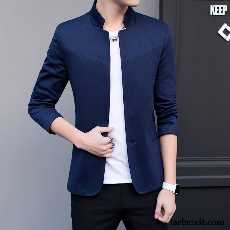 Blazer Herren Kostüm Freizeit Tunika Feder Schlank Jugend Marineblau