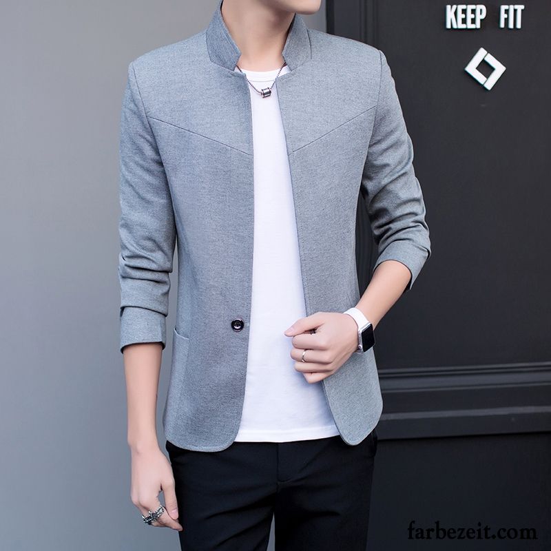 Blazer Herren Kostüm Freizeit Tunika Feder Schlank Jugend Marineblau