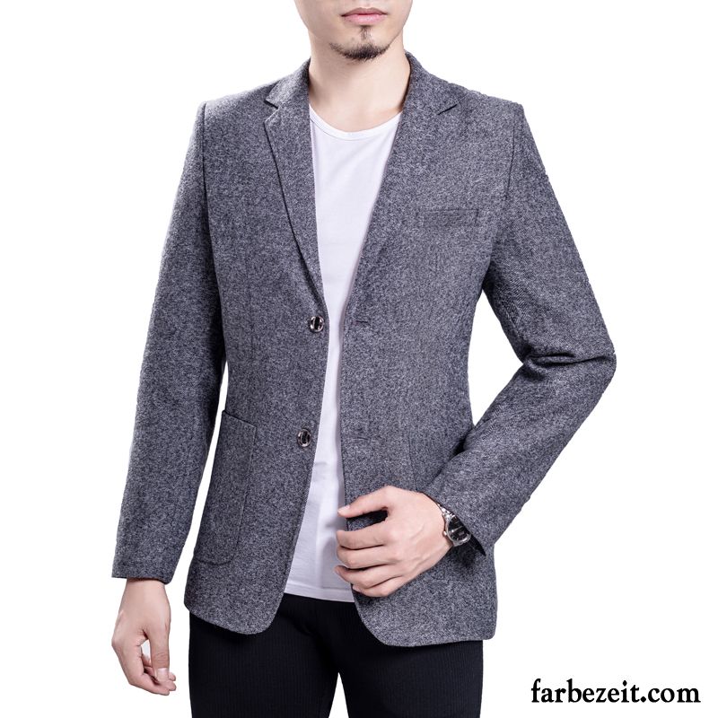 Blazer Herren Mantel Schlank Anzüg Kostüm England Freizeit Grau Dunkel