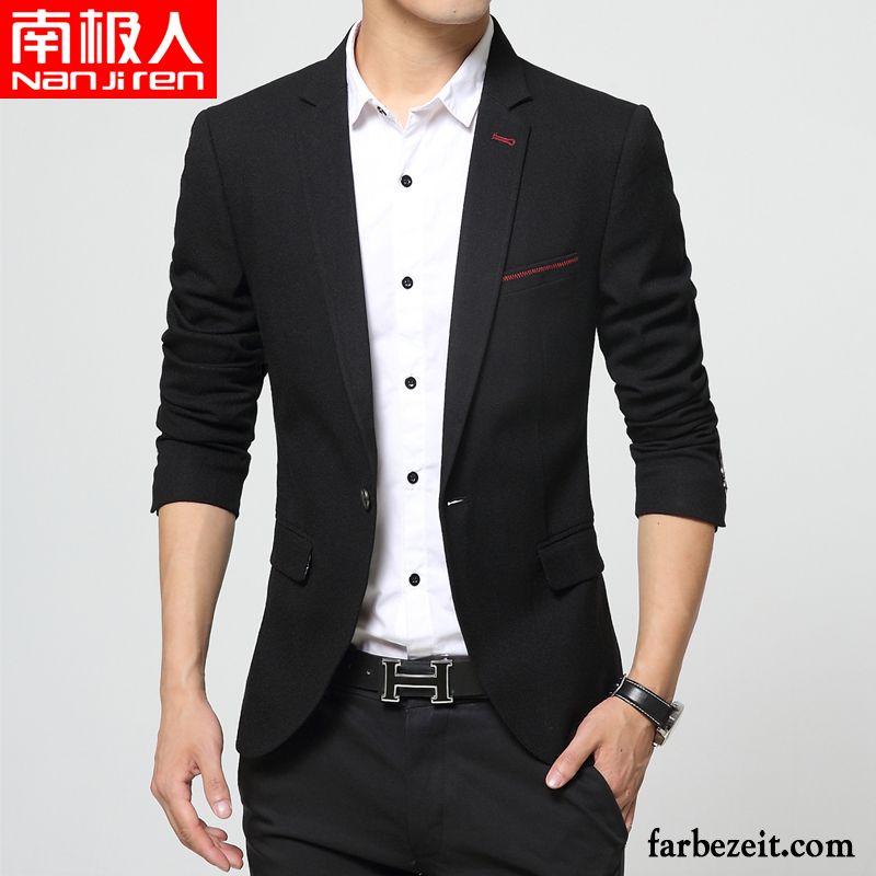 Blazer Herren Mit Weste Schlank Freizeit Schwarz Dünn Baumwolle Mantel Herbst Neu Trend Rein Kostüm Anzugjacke Kaufen