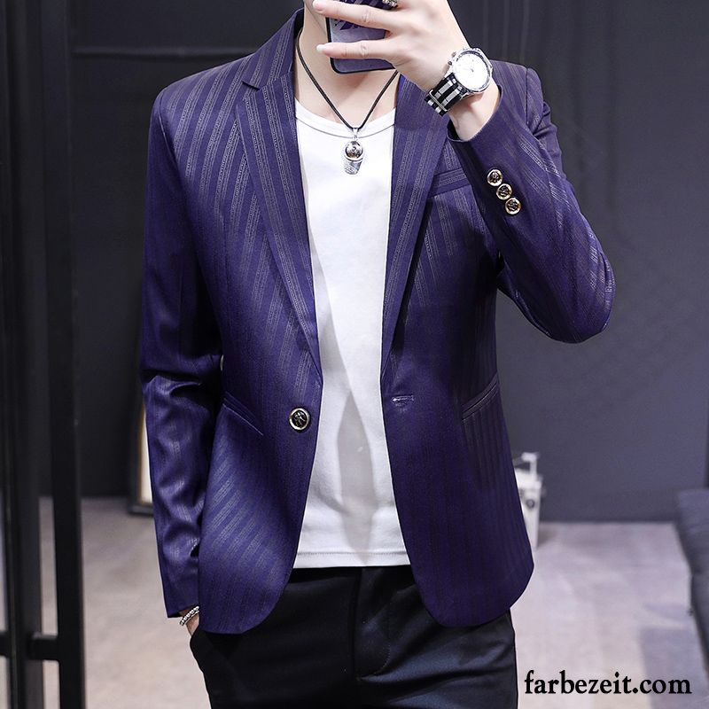 Blazer Herren Streifen Trend Freizeit Herbst Neu Kostüm Schwarz