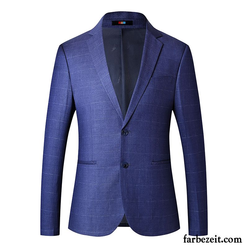 Blazer Herren Trend Schlank Feder Anzüg Gitter Freizeit Polarblau