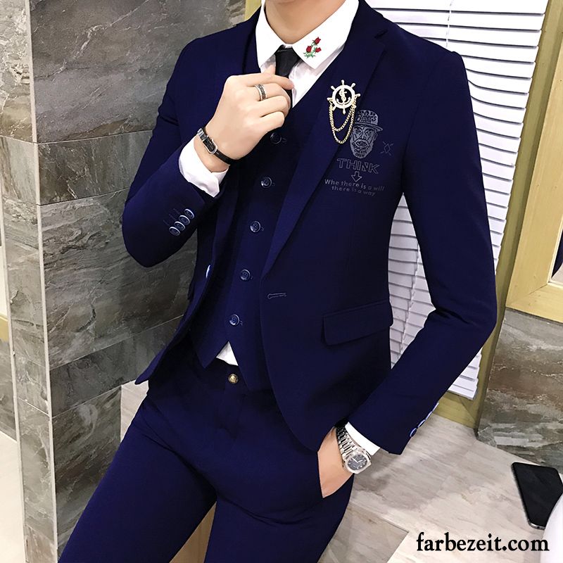 Blazer Slim Fit Blau Anzüg Kleid Neu Herbst Verdickung Winter Persönlichkeit Drucken Jugend Schlank Herren Kostüm Verkaufen