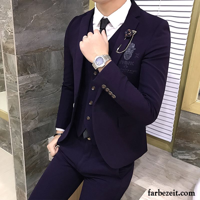 Blazer Slim Fit Blau Anzüg Kleid Neu Herbst Verdickung Winter Persönlichkeit Drucken Jugend Schlank Herren Kostüm Verkaufen