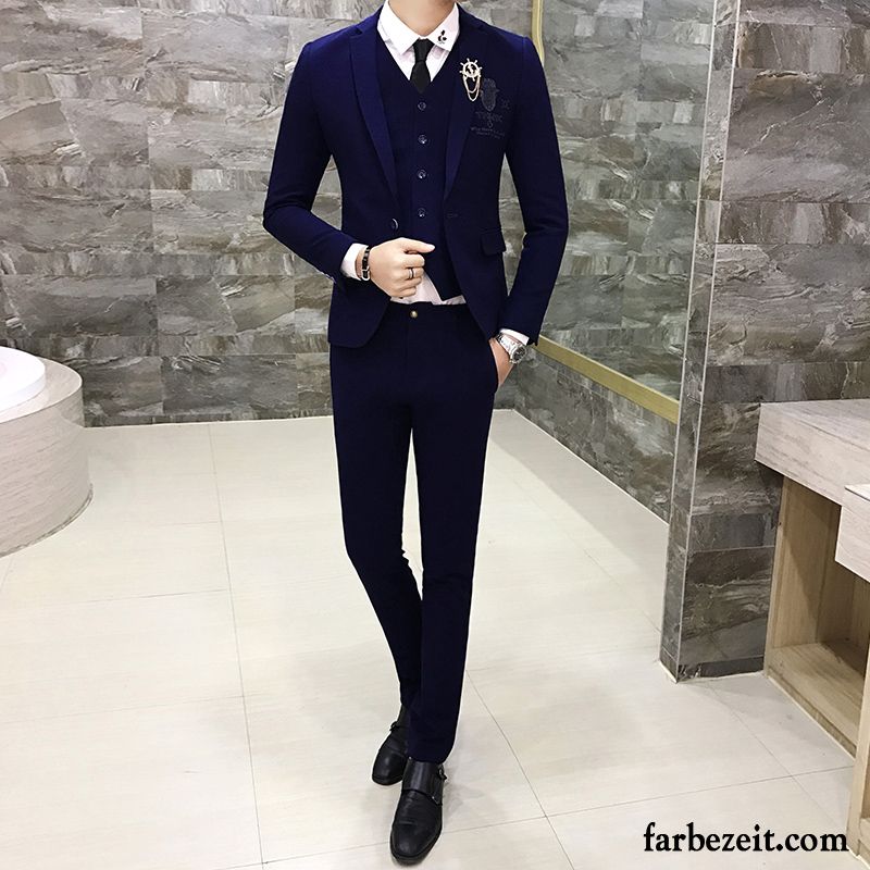 Blazer Slim Fit Blau Anzüg Kleid Neu Herbst Verdickung Winter Persönlichkeit Drucken Jugend Schlank Herren Kostüm Verkaufen