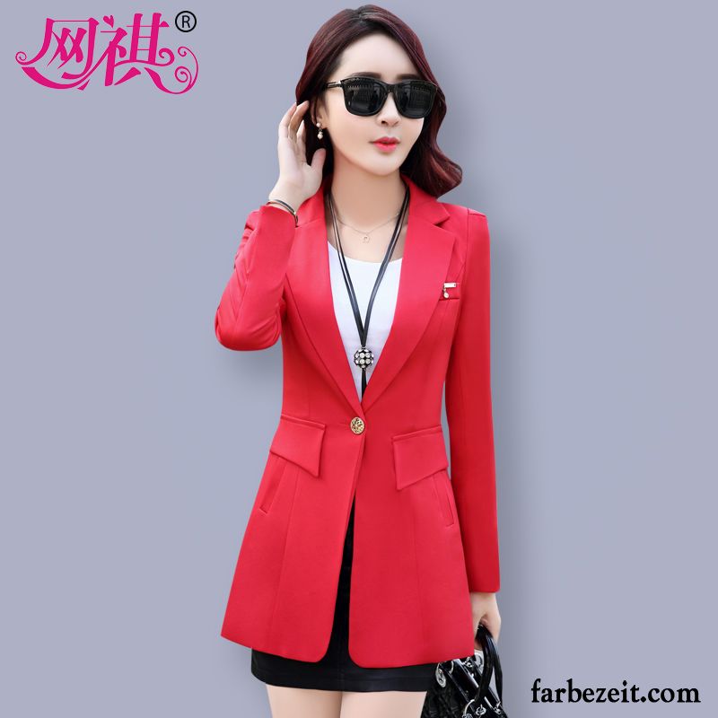 Blazer Weiß Neu Kostüm Anzüge Langer Abschnitt Überzieher Schlank Feder Freizeit Winter Damen Winterkleidung Herbst Trend Sale