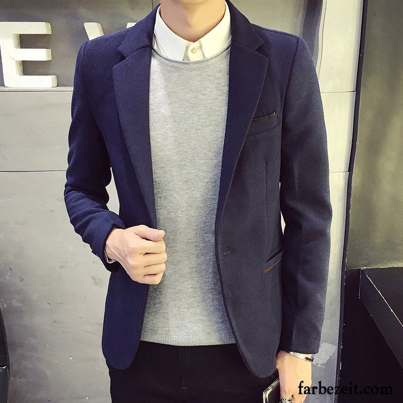 Blazer Weste Herren Blau Schüler Blazer Mantel Schlank Anzüg Wolle Jugend Anzugjacke Freizeit Herbst Billig