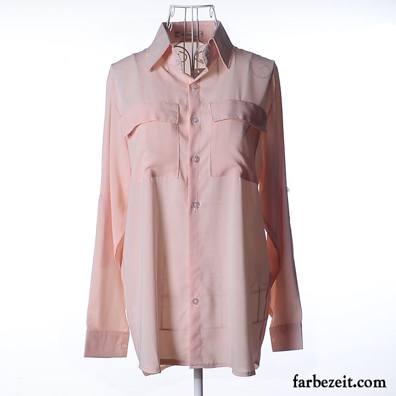 Blusen Shirts Damen Große Größe Herbst Temperament Chiffon Revers Blusen Tasche Neu Unteres Hemd Verkaufen