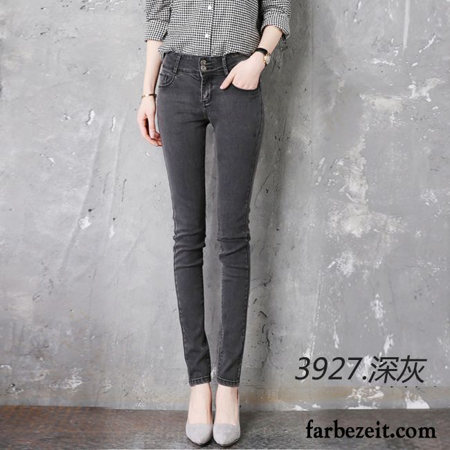 Bootcut Jeans Damen Grau Schwarz Hose Hohe Taille Trend Neu Winter Jeans Dünn Bleistift Hose Plus Samt Günstig