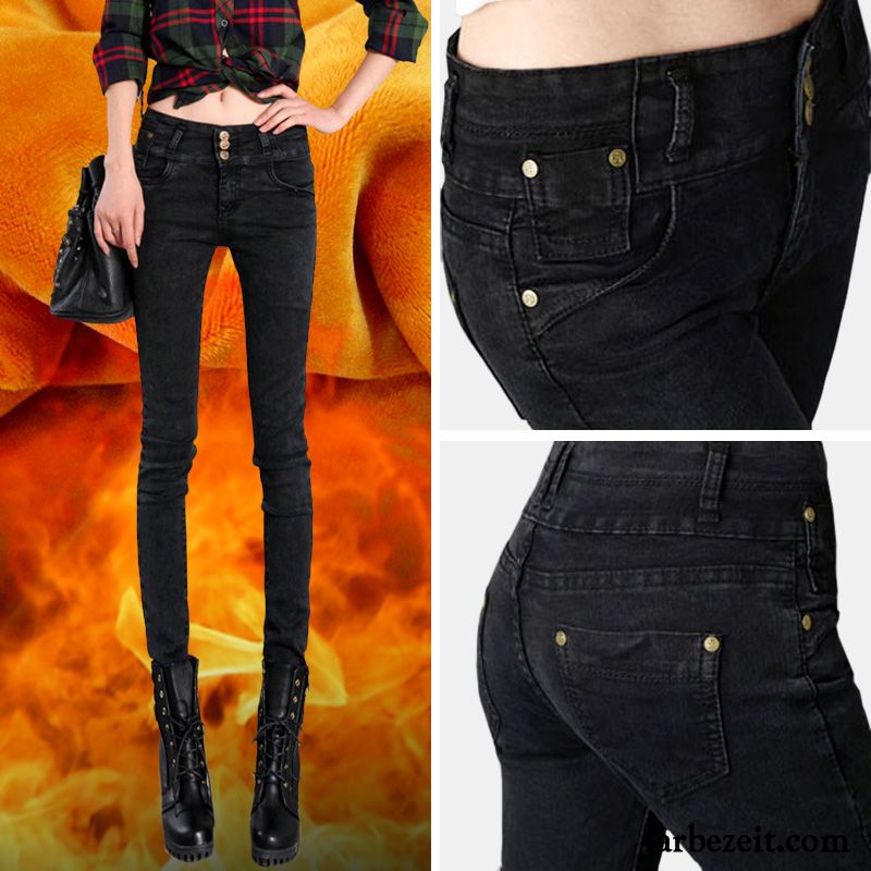 Bootcut Jeans Damen Grau Schwarz Hose Hohe Taille Trend Neu Winter Jeans Dünn Bleistift Hose Plus Samt Günstig