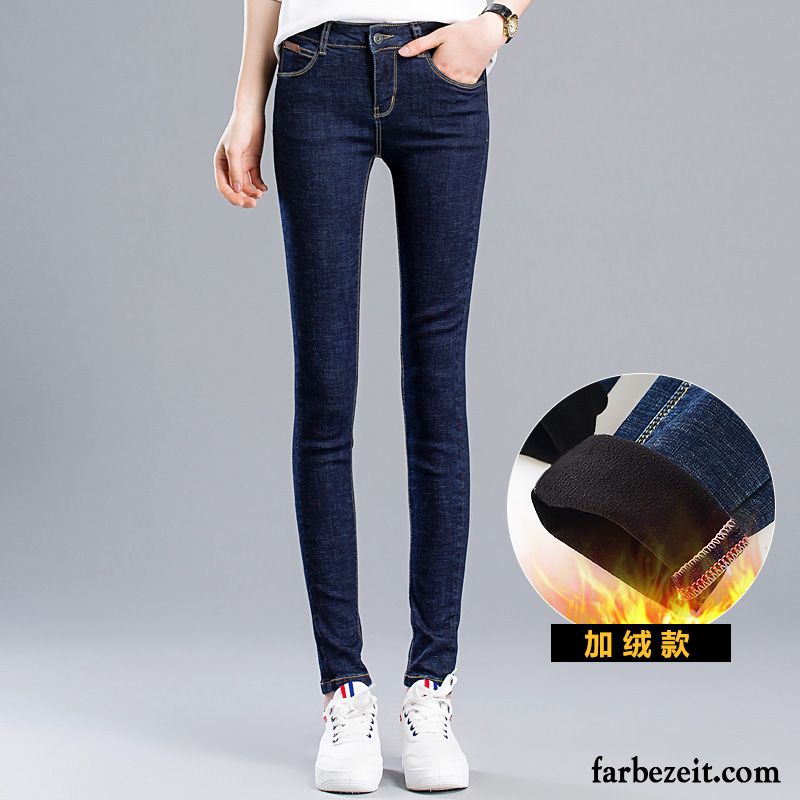 Bootcut Jeans Schwarz Damen Plus Samt Dünn Trend Hose Jeans Winter Schmales Bein Neu Feder Herbst Schlank Günstig